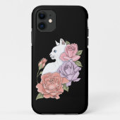 Witte kat pastel bloemmotief zwart romantisch bota Case-Mate iPhone case (Achterkant)