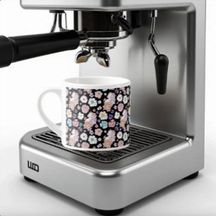 Witte kat pastel bloemmotief zwart romantisch bota espresso kop
