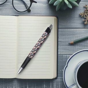 Witte kat pastel bloemmotief zwart romantisch bota pen