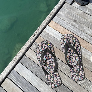 Witte kat pastel bloemmotief zwart romantisch bota teenslippers