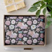 Witte kat pastel bloemmotief zwart romantisch bota tissuepapier (Geschenk)