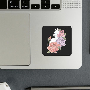 Witte kat pastel bloemmotief zwart romantisch bota vierkante sticker