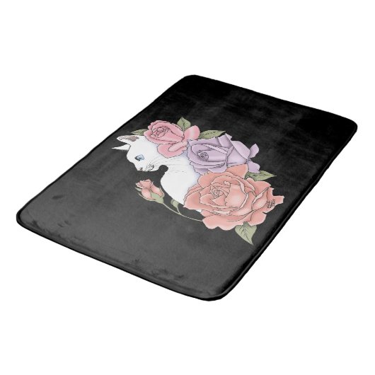 Witte Kat Perzik Lavendel Roze Rozen Badmat (Gekanteld)