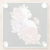 Witte Kat Perzik Lavendel Roze Rozen Glazen Onderzetter (Achterkant)