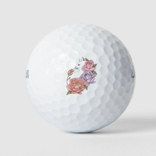 Witte Kat Perzik Lavendel Roze Rozen Golfballen (Voorkant)