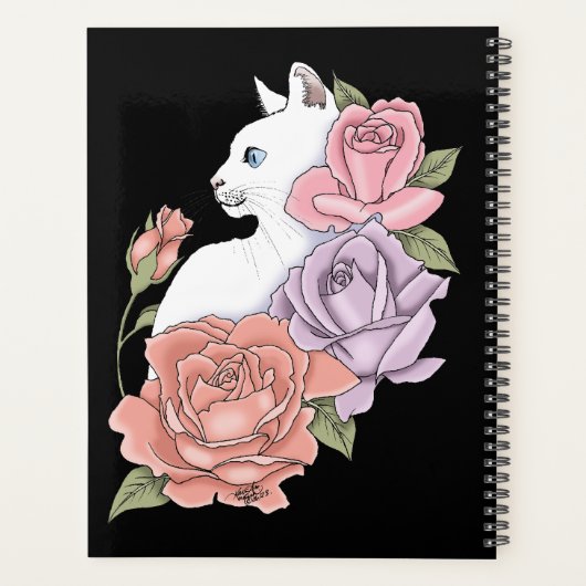 Witte Kat Perzik Lavendel Roze Rozen Planner (Achterkant)