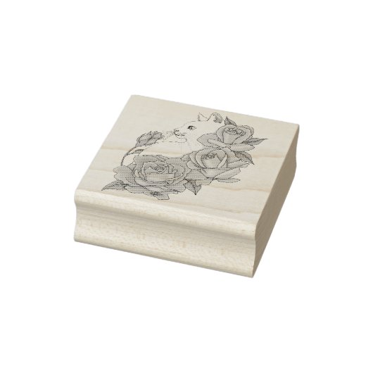 Witte Kat Perzik Lavendel Roze Rozen Rubberstempel (Stempel)
