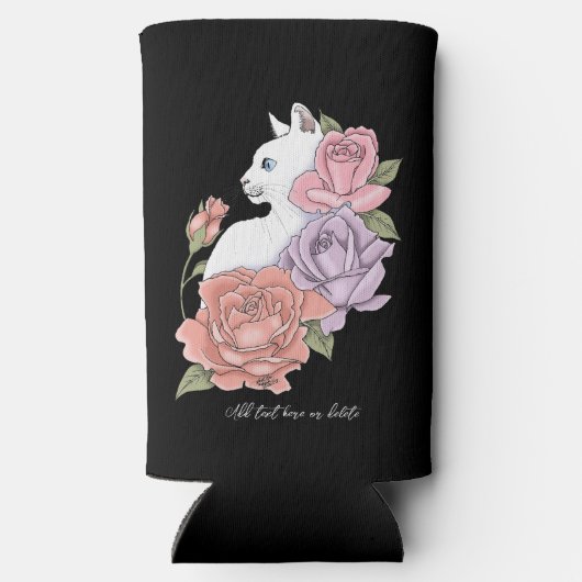 Witte Kat Perzik Lavendel Roze Rozen Seltzer Blikjeskoeler (Achterkant)