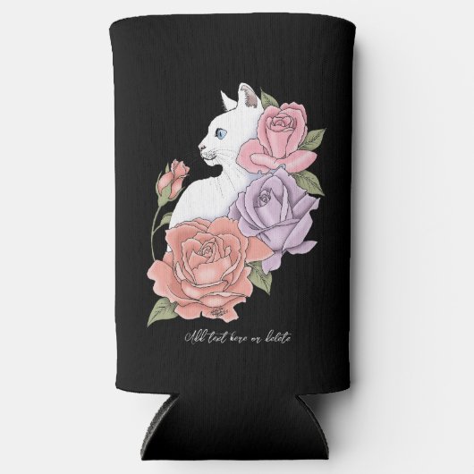 Witte Kat Perzik Lavendel Roze Rozen Seltzer Blikjeskoeler (Voorkant)