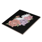 Witte Kat Perzik Lavendel Roze Rozen Tegeltje (Zijkant)