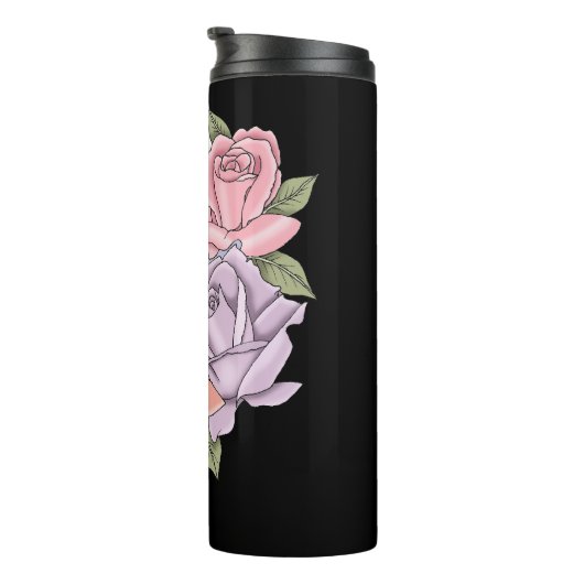 Witte Kat Perzik Lavendel Roze Rozen Thermosbeker (Geroteerd rechts)