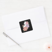 Witte Kat Perzik Lavendel Roze Rozen Vierkante Sticker (Envelop)