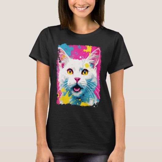 Witte Kat Pop Art T-shirt (Voorkant)