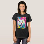 Witte Kat Pop Art T-shirt (Voorkant volledig)