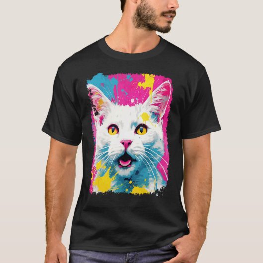 Witte Kat Pop Art T-shirt (Voorkant)