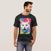 Witte Kat Pop Art T-shirt (Voorkant volledig)