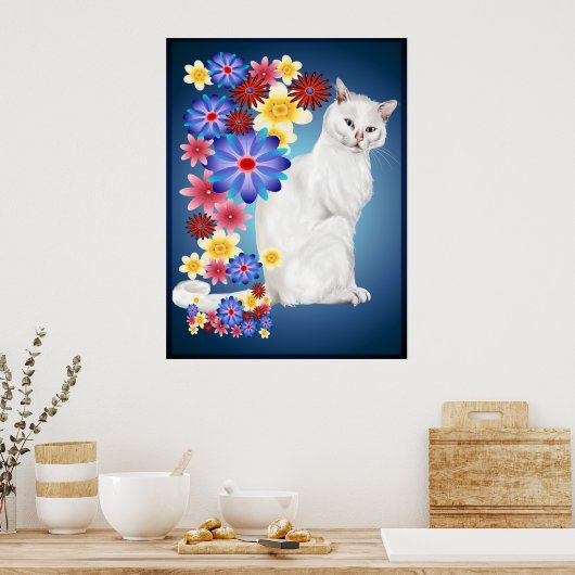 Witte Kat Poster (Keuken)