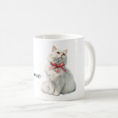 Witte Kat Rode Boog Hart Bedel Koffiemok (Voorkant rechts)