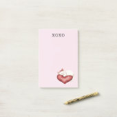 Witte Kat Rode Hart Kussen Post-it® Notes (Op bureau)