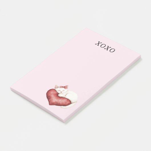 Witte Kat Rode Hart Kussen Post-it® Notes (Schuin)