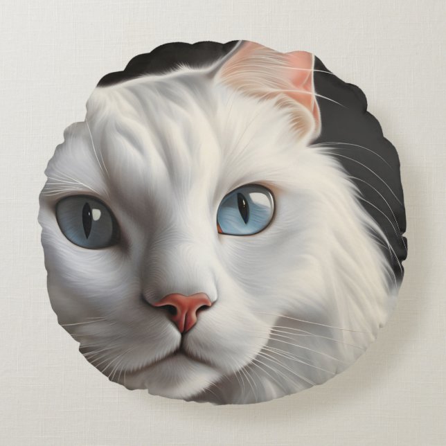 Witte kat rond kussen (Voorkant)