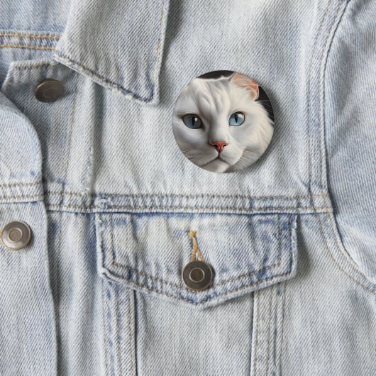 Witte kat ronde button 5,7 cm (In situ)