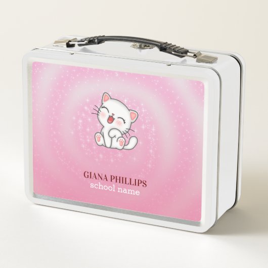 Witte kat roze achtergrond (Achterkant)