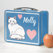 Witte kat roze harten Aangepaste metalen doos (In situ)