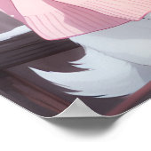 Witte kat roze outfit herfst winter manga muurkuns poster (Hoek)