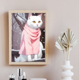 Witte kat roze outfit herfst winter manga-wandkuns poster