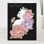 Witte Kat Roze Pastelrozen Zwarte Moederdag Kaart (Voorkant)
