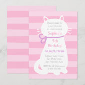 witte kat roze strepen meisjes verjaardagsfeestje kaart (Voorkant / Achterkant)