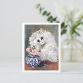 Witte Kat Rozen Louis Wain Briefkaart (Staand voorkant)