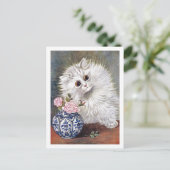 Witte Kat Rozen Louis Wain Briefkaart (Staand voorkant)