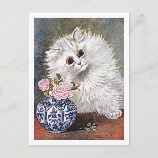 Witte Kat Rozen Louis Wain Briefkaart (Voorkant)