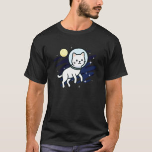 Witte Kat Ruimte Astronaut Maan Dierenliefhebber M T-shirt