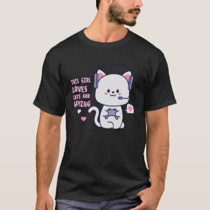 Witte Kat Schattig Roze Harten Deze Meisje Houdt V T-shirt