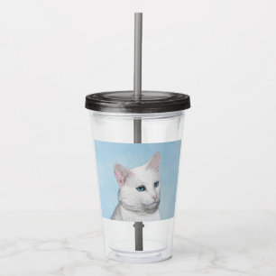 Witte kat schilderen - Kute Original Cat Art Acryl Drinkbeker