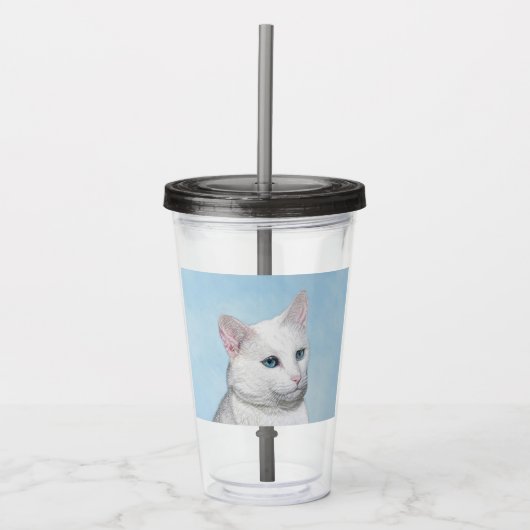 Witte kat schilderen - Kute Original Cat Art Acryl Drinkbeker (Voorkant)