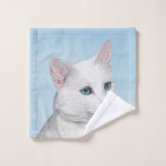 Witte kat schilderen - Kute Original Cat Art Bad Handdoek (Wasdoekje)