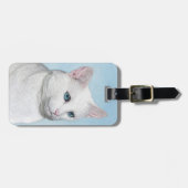 Witte kat schilderen - Kute Original Cat Art Bagagelabel (Voorkant horizontaal)