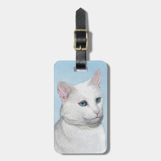 Witte kat schilderen - Kute Original Cat Art Bagagelabel (Voorkant verticaal)