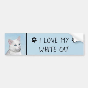 Witte kat schilderen - Kute Original Cat Art Bumpersticker