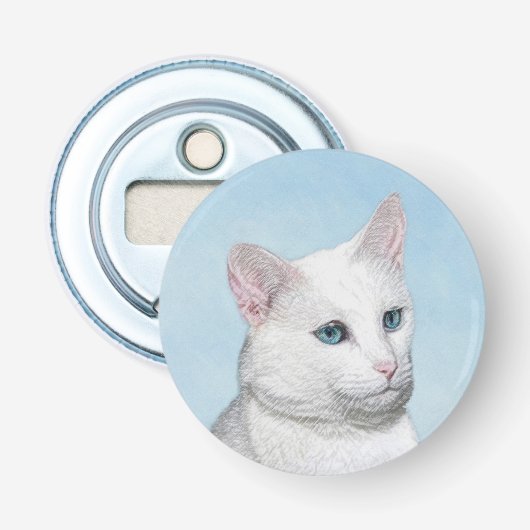 Witte kat schilderen - Kute Original Cat Art Button Flesopener (Voorkant)