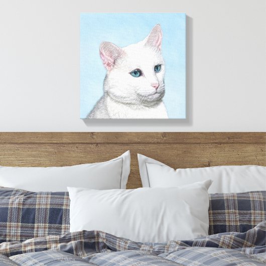 Witte kat schilderen - Kute Original Cat Art Canvas Afdruk (Insitu (Slaapkamer))