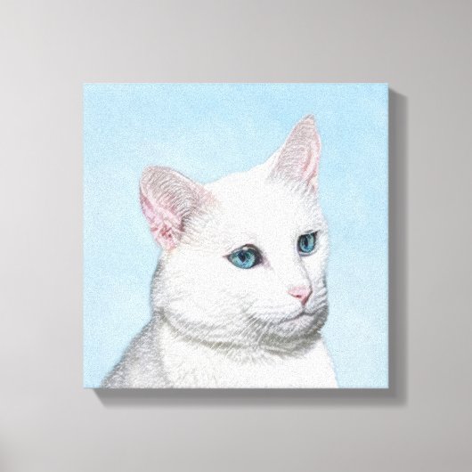 Witte kat schilderen - Kute Original Cat Art Canvas Afdruk (Voorkant)