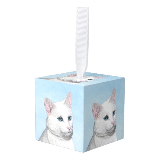 Witte kat schilderen - Kute Original Cat Art Decoratie (Voorkant hoekig)