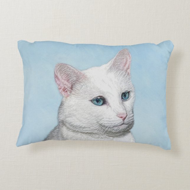 Witte kat schilderen - Kute Original Cat Art Decoratief Kussen (Achterkant)