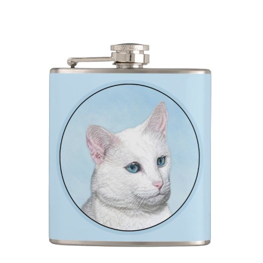 Witte kat schilderen - Kute Original Cat Art Heupfles (Voorkant)