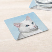 Witte kat schilderen - Kute Original Cat Art Kartonnen Onderzetters (Schuin)